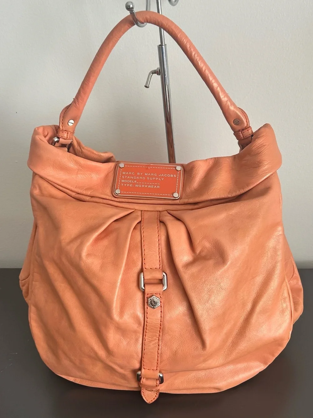 Vintage Y2K Marc Jacobs Orange Leather Slouchy Hobo Shoulder Bag